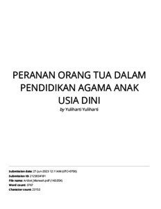 PERANAN ORANG TUA DALAM PENDIDIKAN AGAMA ANAK USIA DINI (Hasil Cek ...